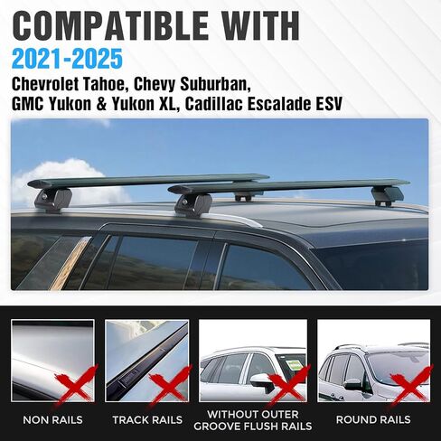 Heavy Duty 300 LBS Roof Rack Cross Bars Compatible with 2021-2025 Chevrolet Tahoe, Chevy Suburban, GMC Yukon & Yukon XL, Cadillac Escalade ESV with Side Rails, Adjustable & Lockable in Kuwait