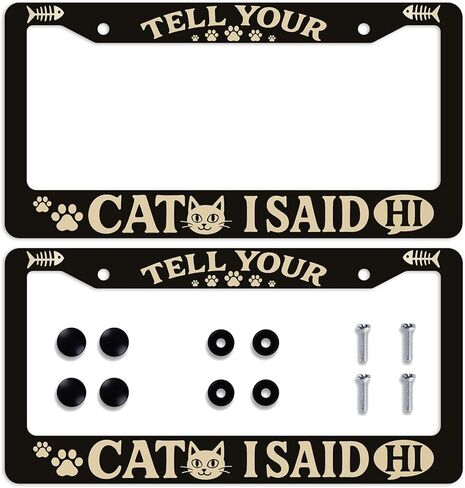 2 Pcs Cute Cat License Plate Frame Kitty Paw Print Pet Lover Quote License Plate Holder Personalise Stainless Steel Metal Car Plates Funny License Plate Frames Decorative for Men Women in Kuwait