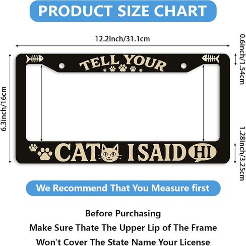 2 Pcs Cute Cat License Plate Frame Kitty Paw Print Pet Lover Quote License Plate Holder Personalise Stainless Steel Metal Car Plates Funny License Plate Frames Decorative for Men Women in Kuwait