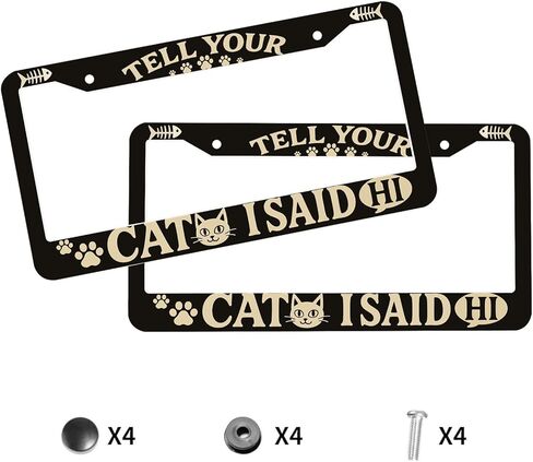 2 Pcs Cute Cat License Plate Frame Kitty Paw Print Pet Lover Quote License Plate Holder Personalise Stainless Steel Metal Car Plates Funny License Plate Frames Decorative for Men Women in Kuwait