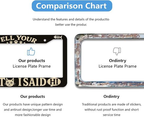 2 Pcs Cute Cat License Plate Frame Kitty Paw Print Pet Lover Quote License Plate Holder Personalise Stainless Steel Metal Car Plates Funny License Plate Frames Decorative for Men Women in Kuwait