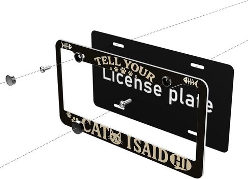 2 Pcs Cute Cat License Plate Frame Kitty Paw Print Pet Lover Quote License Plate Holder Personalise Stainless Steel Metal Car Plates Funny License Plate Frames Decorative for Men Women in Kuwait
