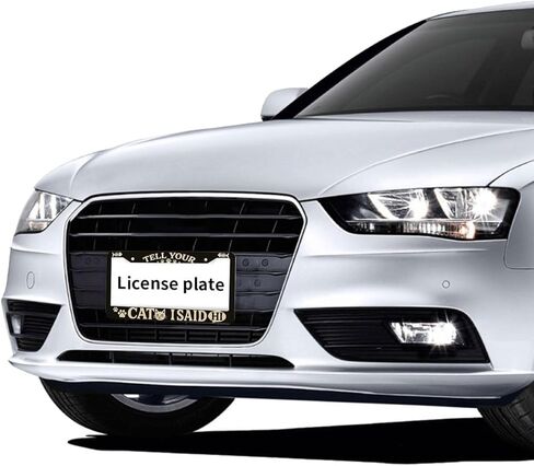 2 Pcs Cute Cat License Plate Frame Kitty Paw Print Pet Lover Quote License Plate Holder Personalise Stainless Steel Metal Car Plates Funny License Plate Frames Decorative for Men Women in Kuwait