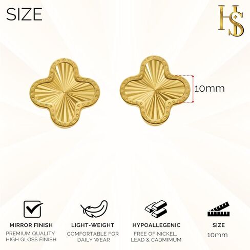 HighSpark Gold Earrings for Women | Designer Gold Clover Stud Earrings | Lovely Gift - Gold in Kuwait