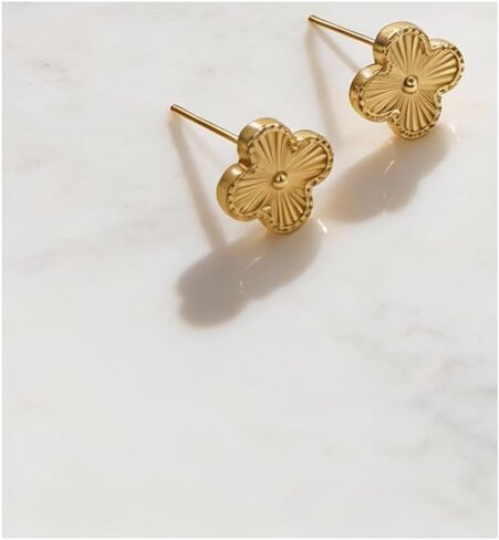 HighSpark Gold Earrings for Women | Designer Gold Clover Stud Earrings | Lovely Gift - Gold in Kuwait