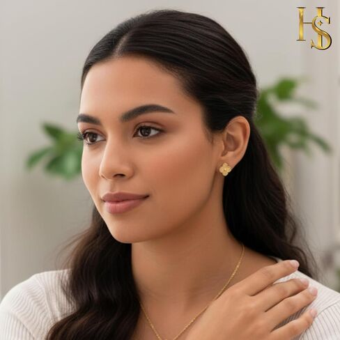 HighSpark Gold Earrings for Women | Designer Gold Clover Stud Earrings | Lovely Gift - Gold in Kuwait