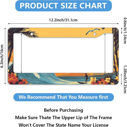 2 Pcs Stained Glass Waves License Plate Frame Sunset Ocean License Plate Holder Car Plate Holder Cover Universal Accessories License Plate Aluminum Car Tag Frames for Women Men US Vehicles in Kuwait