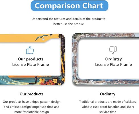 2 Pcs Stained Glass Waves License Plate Frame Sunset Ocean License Plate Holder Car Plate Holder Cover Universal Accessories License Plate Aluminum Car Tag Frames for Women Men US Vehicles in Kuwait