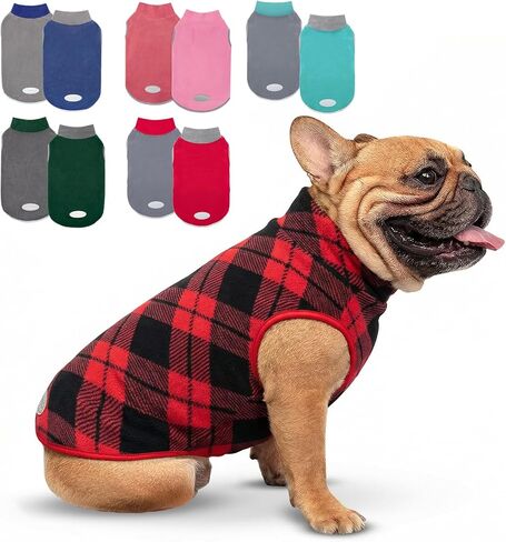 cyeollo 2 Pack Fleece Dog Sweater Stretchy Pullover Soft Dog Jacket with Reflective Stripe Lightweight Sweatshirt Pet Clothes Coats for Small Dogs Grey & Blue in Kuwait