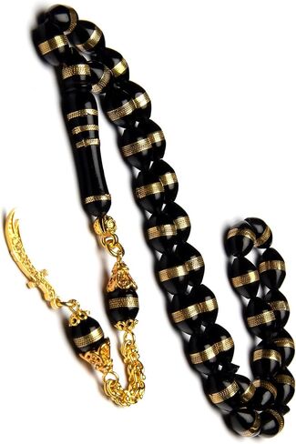 Prayer Beads Rosary Gold Plated Silver Tassel Carved Kuka Wood Zulfiqar Sword Design 33 Beads Islamic Muslim Tasbih - Black, One Size in Saudi Arabia