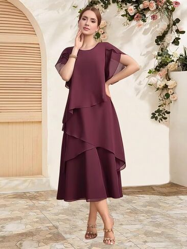 Flutter Sleeves Mother of The Bride Dresses for Women Floral Chiffon Formal Long Dress for Wedding Guest Grey US18 in Kuwait