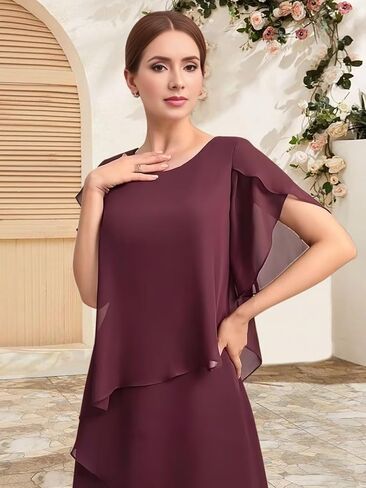 Flutter Sleeves Mother of The Bride Dresses for Women Floral Chiffon Formal Long Dress for Wedding Guest Grey US18 in Kuwait