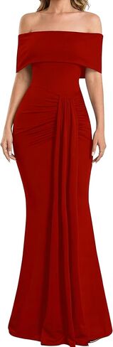 YMDUCH Women's Elegant Off Shoulder Sleeveless Ruched Bodycon Long Formal Evening Weeding Dress in Kuwait