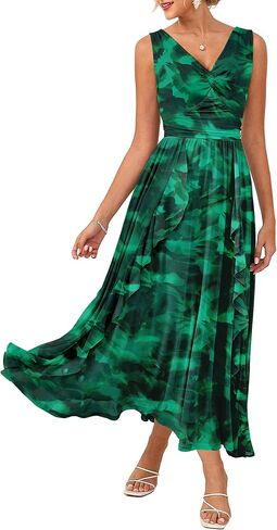 GRACE KARIN Women's Summer Sleeveless Maxi Dress V Neck Floral Wedding Guest Dress A Line Ruffle Beach Vacation Clothes in Saudi Arabia