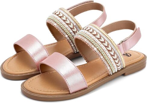 Girls Flat Sandals Bohemian Summer Dress Shoes with Adjustable Ankle Strap for Little Kid/Big Kid in Kuwait
