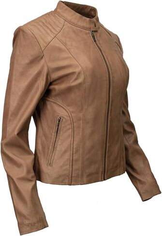 Milwaukee Leather LKL2736 Women's Cognac Premium Leather Scuba Style Biker Jacket w/Mandarin Collar in Saudi Arabia