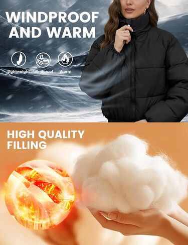 Wyeysyt Women's Cropped Puffer Jacket Winter Quilted Lightweight Stand Collar Coats with Pockets(Black-S) in Kuwait