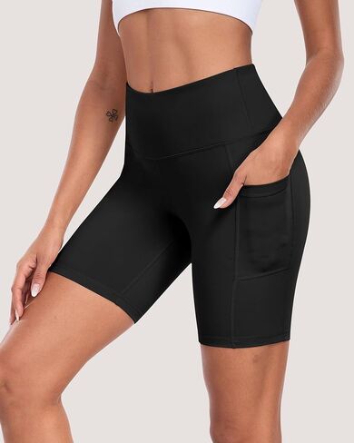 Womens Biker Shorts with Pockets, 8" High Waisted Tummy Control Soft Athletic Workout Gym Yoga Shorts in Saudi Arabia