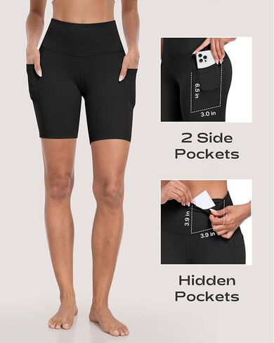 Womens Biker Shorts with Pockets, 8" High Waisted Tummy Control Soft Athletic Workout Gym Yoga Shorts in Saudi Arabia