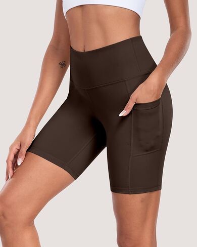 Womens Biker Shorts with Pockets, 8" High Waisted Tummy Control Soft Athletic Workout Gym Yoga Shorts in Saudi Arabia