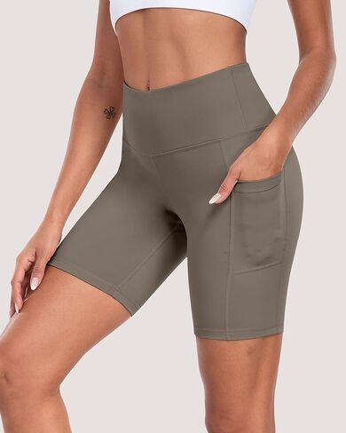 Womens Biker Shorts with Pockets, 8" High Waisted Tummy Control Soft Athletic Workout Gym Yoga Shorts in Saudi Arabia