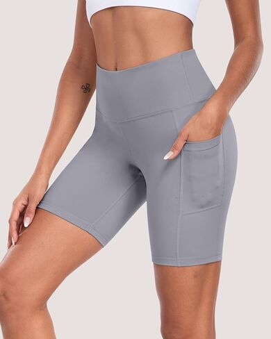 Womens Biker Shorts with Pockets, 8" High Waisted Tummy Control Soft Athletic Workout Gym Yoga Shorts in Saudi Arabia