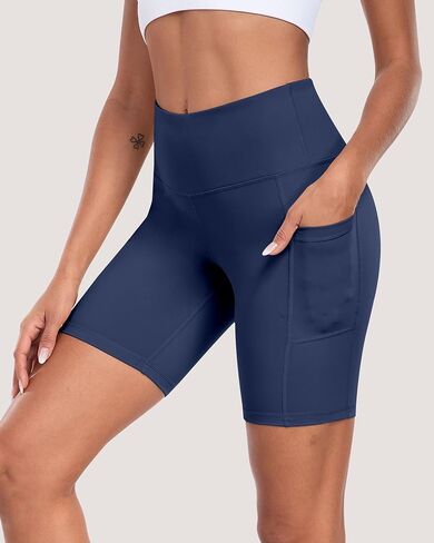 Womens Biker Shorts with Pockets, 8" High Waisted Tummy Control Soft Athletic Workout Gym Yoga Shorts in Saudi Arabia