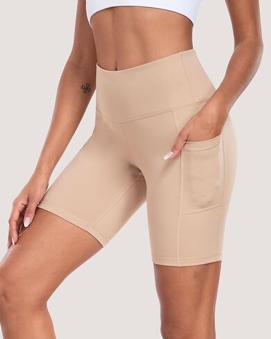 Womens Biker Shorts with Pockets, 8" High Waisted Tummy Control Soft Athletic Workout Gym Yoga Shorts in Saudi Arabia