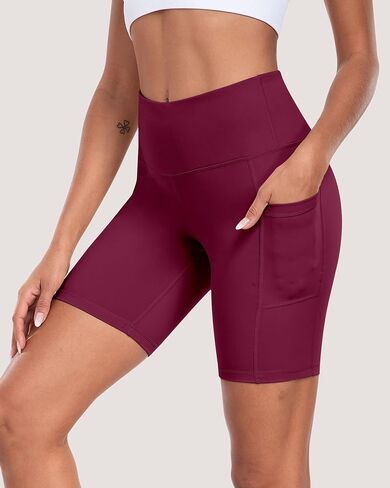 Womens Biker Shorts with Pockets, 8" High Waisted Tummy Control Soft Athletic Workout Gym Yoga Shorts in Saudi Arabia