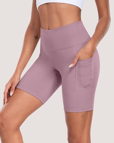 Womens Biker Shorts with Pockets, 8" High Waisted Tummy Control Soft Athletic Workout Gym Yoga Shorts in Saudi Arabia