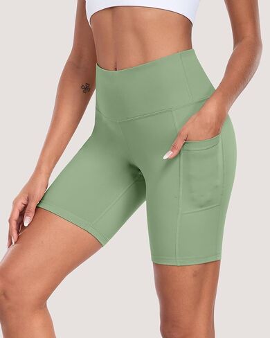 Womens Biker Shorts with Pockets, 8" High Waisted Tummy Control Soft Athletic Workout Gym Yoga Shorts in Saudi Arabia