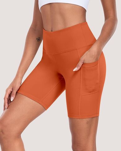 Womens Biker Shorts with Pockets, 8" High Waisted Tummy Control Soft Athletic Workout Gym Yoga Shorts in Saudi Arabia