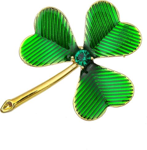 Kokoma Shamrock Clover Brooch Pin for Women Girls Green Crystal Leaf Irish Lapel Pins Corsage Badge Brooches St Patrick's Day Dress Accessories Jewelry Gifts in Kuwait