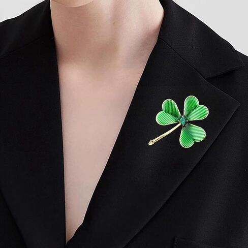 Kokoma Shamrock Clover Brooch Pin for Women Girls Green Crystal Leaf Irish Lapel Pins Corsage Badge Brooches St Patrick's Day Dress Accessories Jewelry Gifts in Kuwait