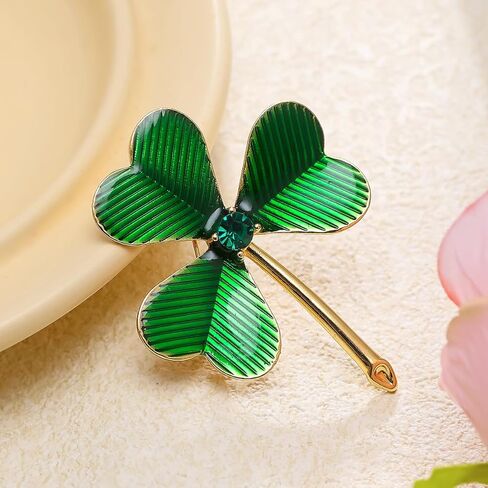 Kokoma Shamrock Clover Brooch Pin for Women Girls Green Crystal Leaf Irish Lapel Pins Corsage Badge Brooches St Patrick's Day Dress Accessories Jewelry Gifts in Kuwait