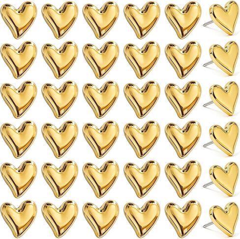 JANYUN 60 Pcs Heart Push Pins Thumb Tacks for Bulletin Board, Gold Cute Decorative Push Pins for Photo Wall, Feature Wall, Whiteboard, Cork Board, Map, Bulletin Board, Office, School or Home in Saudi Arabia