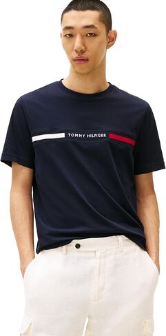 Tommy Hilfiger Men's Short Sleeve Cotton Graphic T-Shirts with Signature Stripe Logo, Also Available in Big & Tall in Kuwait