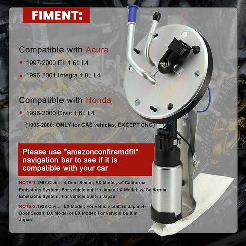 E8341H Electric Fuel Pump Module Assembly Compatible with Acura EL 1997-2000, Integra 1996-2001,Compatible with Honda Civic 1996-2000, 1.6L L4 1.8L L4 Replaces# 17040S02L01 17040S HP10204 HP10239 in Kuwait