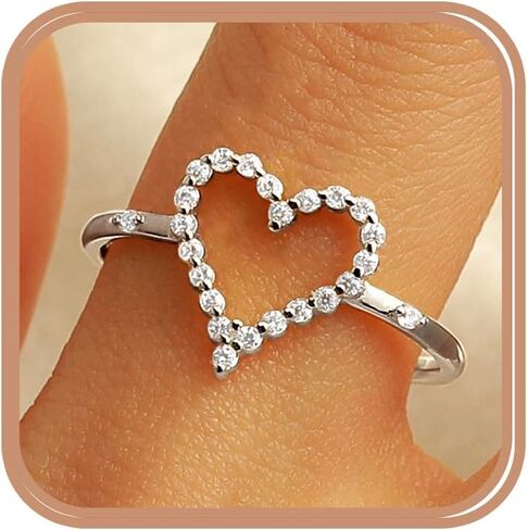 925 Sterling Silver Heart CZ Promise Ring for Women 14K Gold Plated Hollow Shiny Elegant Rings to Daughter Mother Dainty Stackable Ring 2025 Wedding Christmas Jewelry Gifts for Her Size 5-12 in Kuwait