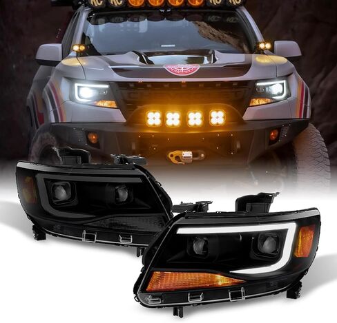 AKKON - For [Black Smoke] 2015-2022 Chevy Colorado Frost White LED DRL Dual Square Projector Headlights Set in Saudi Arabia