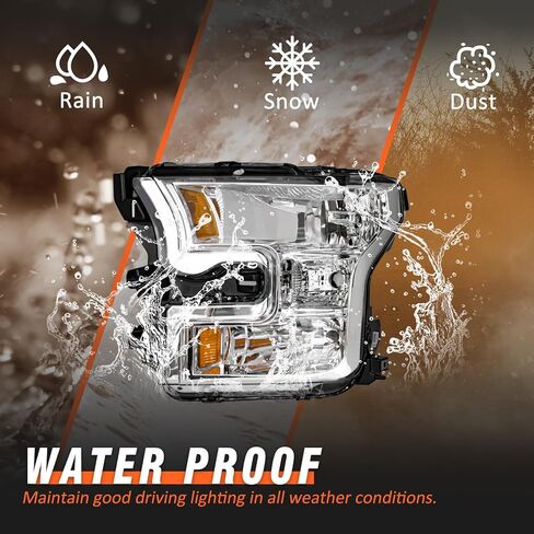 Headlight Assembly for 2015 2016 2017 Ford F150 with Chrome Housing Amber Reflector Driver and Passenger Side (Not compatible on models with LED or HID headlights) in Kuwait