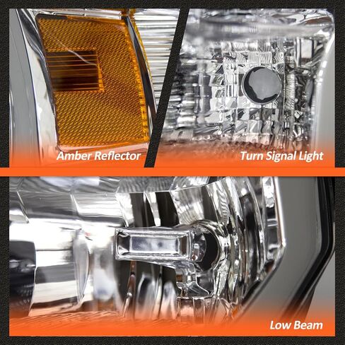 Headlight Assembly for 2015 2016 2017 Ford F150 with Chrome Housing Amber Reflector Driver and Passenger Side (Not compatible on models with LED or HID headlights) in Kuwait