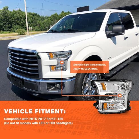 Headlight Assembly for 2015 2016 2017 Ford F150 with Chrome Housing Amber Reflector Driver and Passenger Side (Not compatible on models with LED or HID headlights) in Kuwait