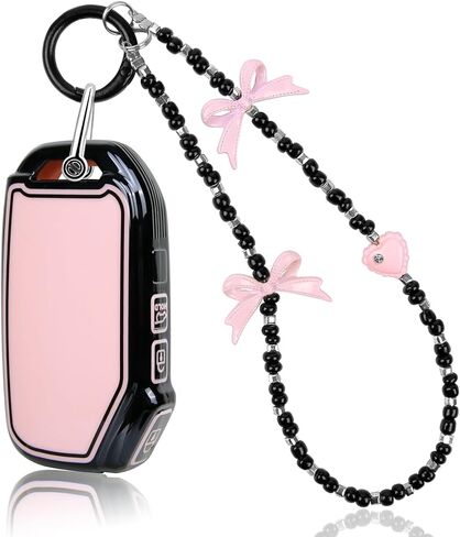 Compatible with Kia Key Fob Cover& Bow Wristlet, Fit for K5 Forte Sportage Soul Seltos Telluride Smart Key Holder 5 Buttons, Christmas Stocking Stuffers（Black&Pink） in Kuwait