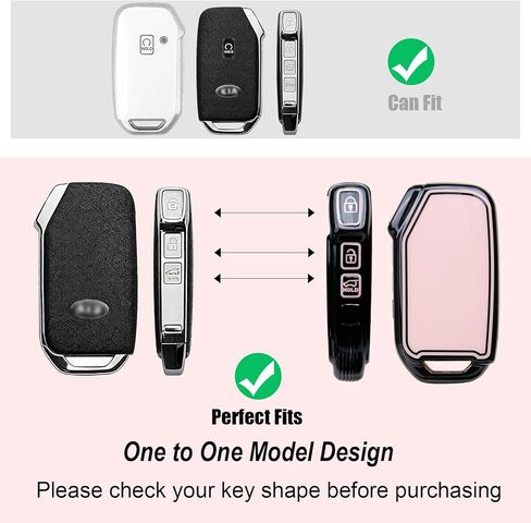 Compatible with Kia Key Fob Cover& Bow Wristlet, Fit for K5 Forte Sportage Soul Seltos Telluride Smart Key Holder 5 Buttons, Christmas Stocking Stuffers（Black&Pink） in Kuwait