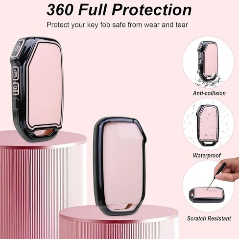 Compatible with Kia Key Fob Cover& Bow Wristlet, Fit for K5 Forte Sportage Soul Seltos Telluride Smart Key Holder 5 Buttons, Christmas Stocking Stuffers（Black&Pink） in Kuwait