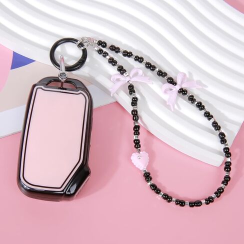 Compatible with Kia Key Fob Cover& Bow Wristlet, Fit for K5 Forte Sportage Soul Seltos Telluride Smart Key Holder 5 Buttons, Christmas Stocking Stuffers（Black&Pink） in Kuwait