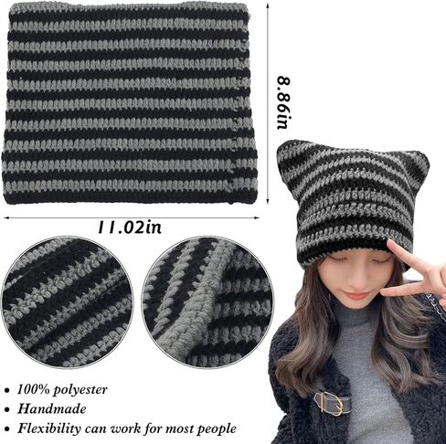 Crochet Hats for Women Y2k-Accessories Vintage Beanies Cat Beanie Fox Hat Grunge Accessories Knit Hat Winter Warm Little Devil Hats Slouchy Beanies for Women Girl in Saudi Arabia