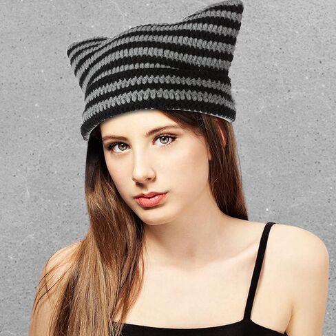 Crochet Hats for Women Y2k-Accessories Vintage Beanies Cat Beanie Fox Hat Grunge Accessories Knit Hat Winter Warm Little Devil Hats Slouchy Beanies for Women Girl in Saudi Arabia