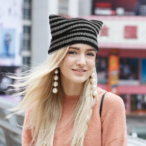 Crochet Hats for Women Y2k-Accessories Vintage Beanies Cat Beanie Fox Hat Grunge Accessories Knit Hat Winter Warm Little Devil Hats Slouchy Beanies for Women Girl in Saudi Arabia